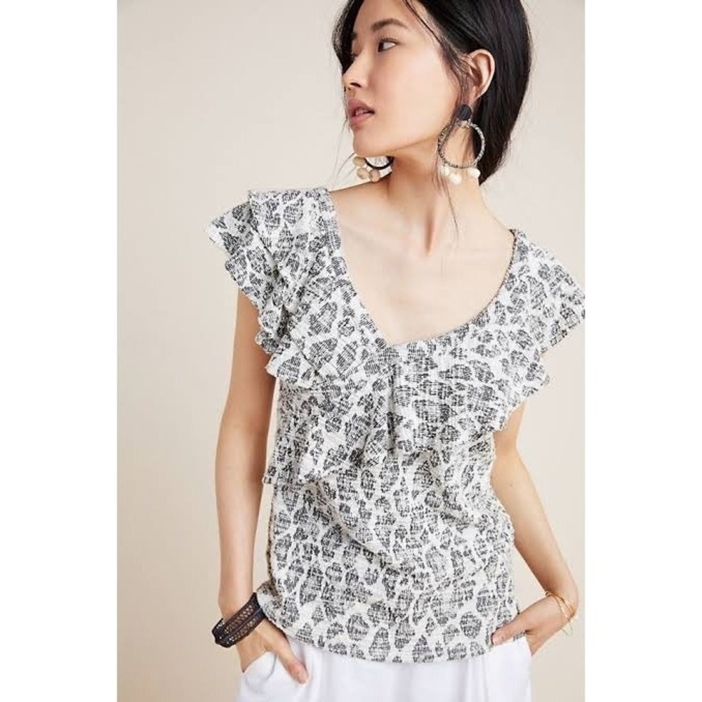 Dolan Left Coast Anthropologie Savannah Blouse Women M Black Ruffle Boho Career